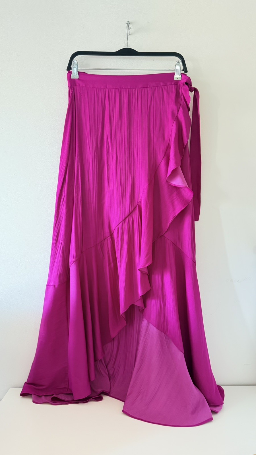 Maeve Anthropologie Ruffled Wrap Maxi Skirt Size Small Fuchsia Pink Tie Flowy