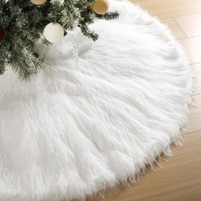 72 Inch Extra Large Faux Fur Christmas Tree Skirt, White Long Fur Fluffy Tree...