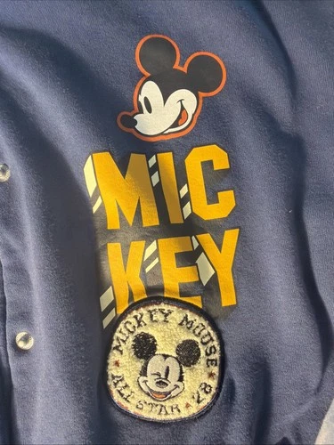 Disney Mickey Mouse Varsity Jacket Snap Front Blue White Men’s Medium image 3