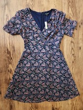 Madewell Orchard Flutter-Sleeve Dress in Fan Floral Mix Block Drk Midnight Sz 00