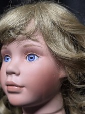 5" vintage Porcelain doll Head Long Curled Blonde Icelandic Bright Blue Eyes