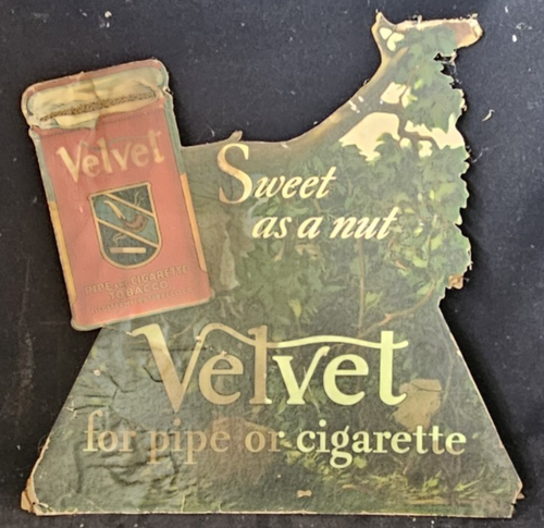 Vintage Velvet Tabacco Cardboard Sign Pipe Smoking Smoke Cigarette Cigar Gas Oil