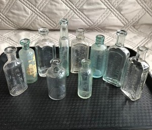 10 Vintage Medicine Bottles Baker's Foss Johnson's Burnett's Fletcher's EG Moore