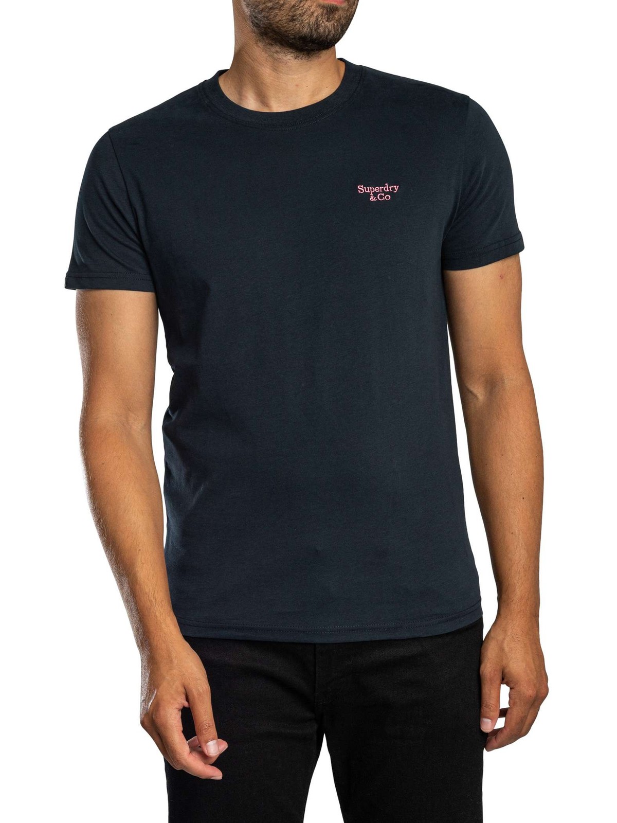 Superdry Essential Serif Logo T-Shirt, Eclipse Navy/Pink - 3XL - Image 2