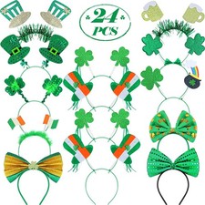 24 Pieces St. Patrick's Day Head Boppers Headband Irish Accessories Clover He