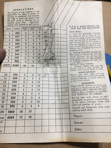 Granada Hills CA L.A. County Knollwood Golf Course VTG 1950's Golf Scorecard 2pc - Picture 8 of 9