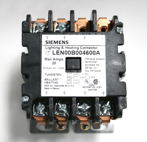 Siemens Lighting & Heating Contactor LEN00B004600A 4 Pole 20A Coil 550-600V New - Picture 2 of 6