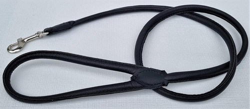 Luxury DOG LEASH, Round Lead, Genuine Leather 130cm/8mm Black (Dogs up to 15Kg) - Picture 2 of 9