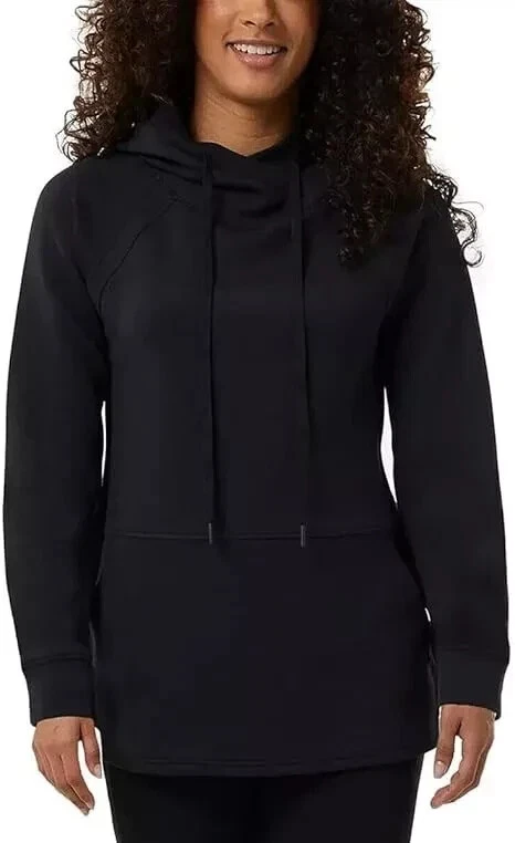32 Degrees Heat Womens Tech Hoodie Black Raglan Style Pullover Side Slits S NWT