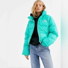 Pull&bear Blue/green Cropped Puffer Jacket Women’s Size Medium