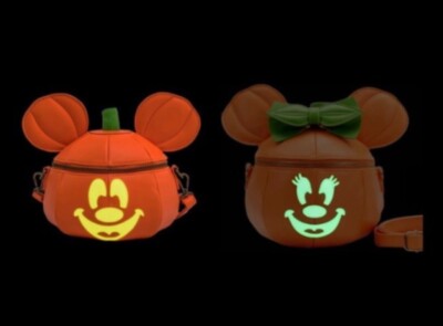 Loungefly Minnie and Mickey Mouse Pumpkin Glow in the Dark Crossbody Set