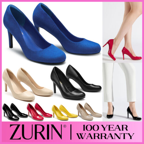 ZURIN Women Slip On Pumps Shoes Round Toe Stiletto High Heels Party Padded Latex