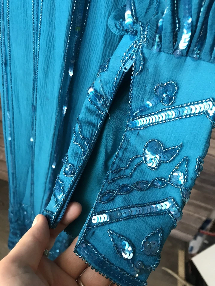 Vestido De Colección Hermana Max Turquesa Cuentas Gitano Boho Crucero Ropa Mediano ¡¡EXCELENTE!!! Foto 4 de 4