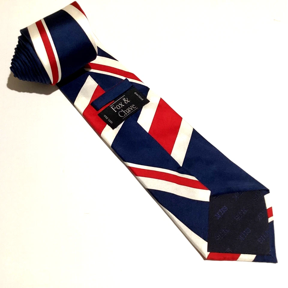 Corbata clásica Fox & Chave Silk Repp con patrón de bandera de Gran Bretaña hecha en Inglaterra Foto 2 de 4