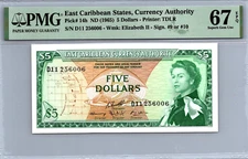 East Caribbean States 5 Dollars 1964 Pick# 14h PMG 67 Superb Gem UNC