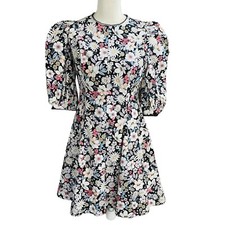 Rachel Parcell Size Small Black Floral Cotton Puff Sleeve Retro Minidress NWT