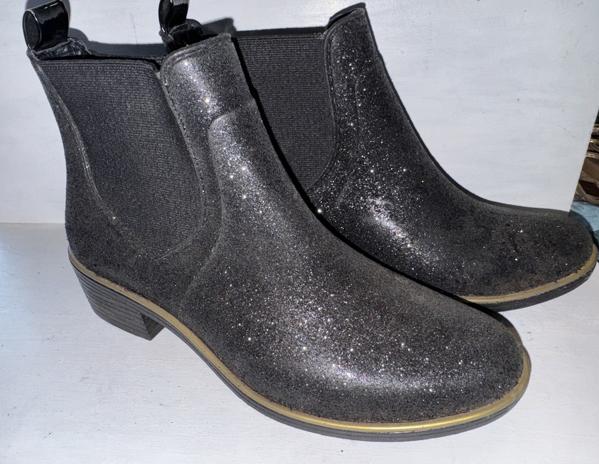 Kate Spade Sedgewick Short Rain Boots Glitter Black Size 6 EUC | eBay
