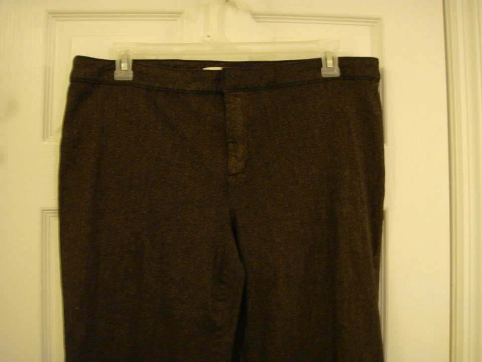 Ellen Tracy Dress Pants Dark Brown Shinny Gold Fabric Stretch Flat Front Siz 16W - Image 3 of 4