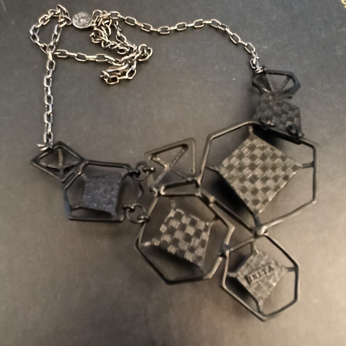 IKITA Geometric Necklace Bib Fused Pyramids Black Metal IKITA Geometric Necklace Bib Fused Pyramids Black Metal