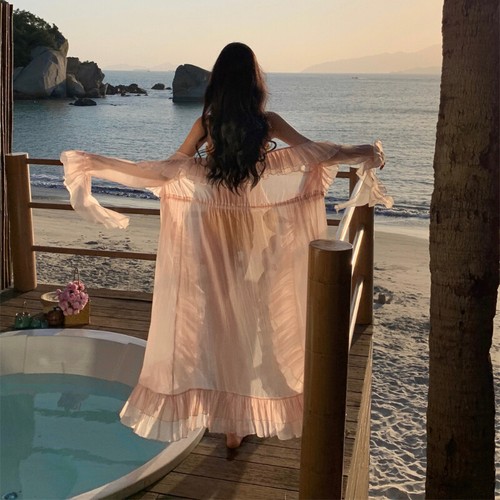 Damen Offene Vorderseite Langes Kleid Sonnengeschützt Strand Cardigan Fairy Sexy - Picture 8 of 12
