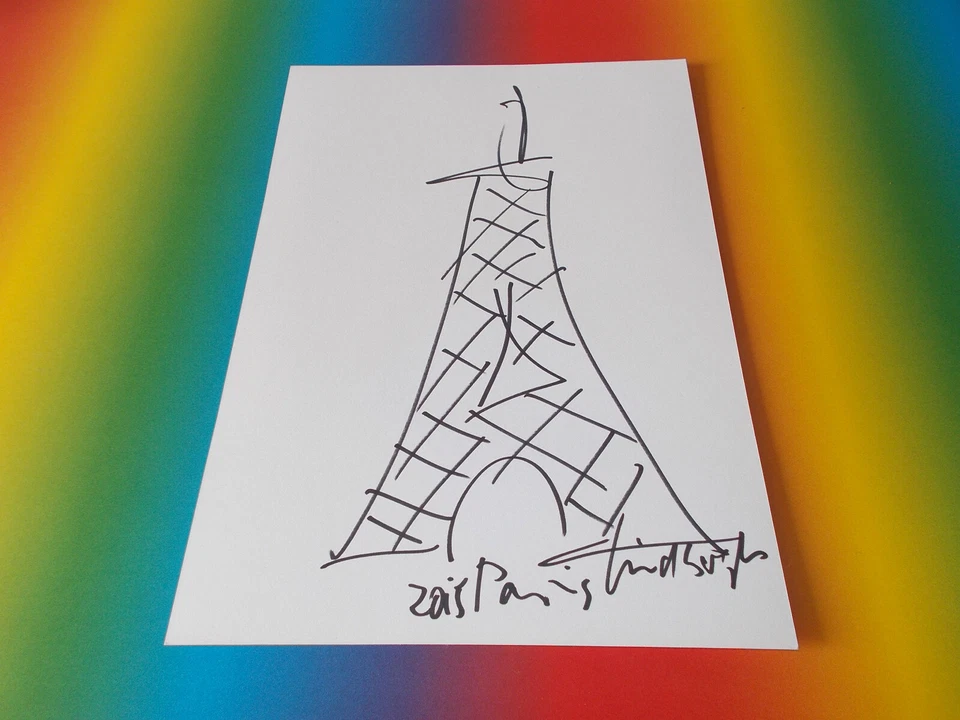 Peter Lindbergh KUNST ART signiert Autogramm +  Zeichnung auf Briefkarte in per. - Bild 2 von 3