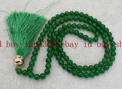 Tibet Buddhist 8mm Green Jade Gems 108 Meditation Prayer Beads Mala Necklace - Picture 9 of 12