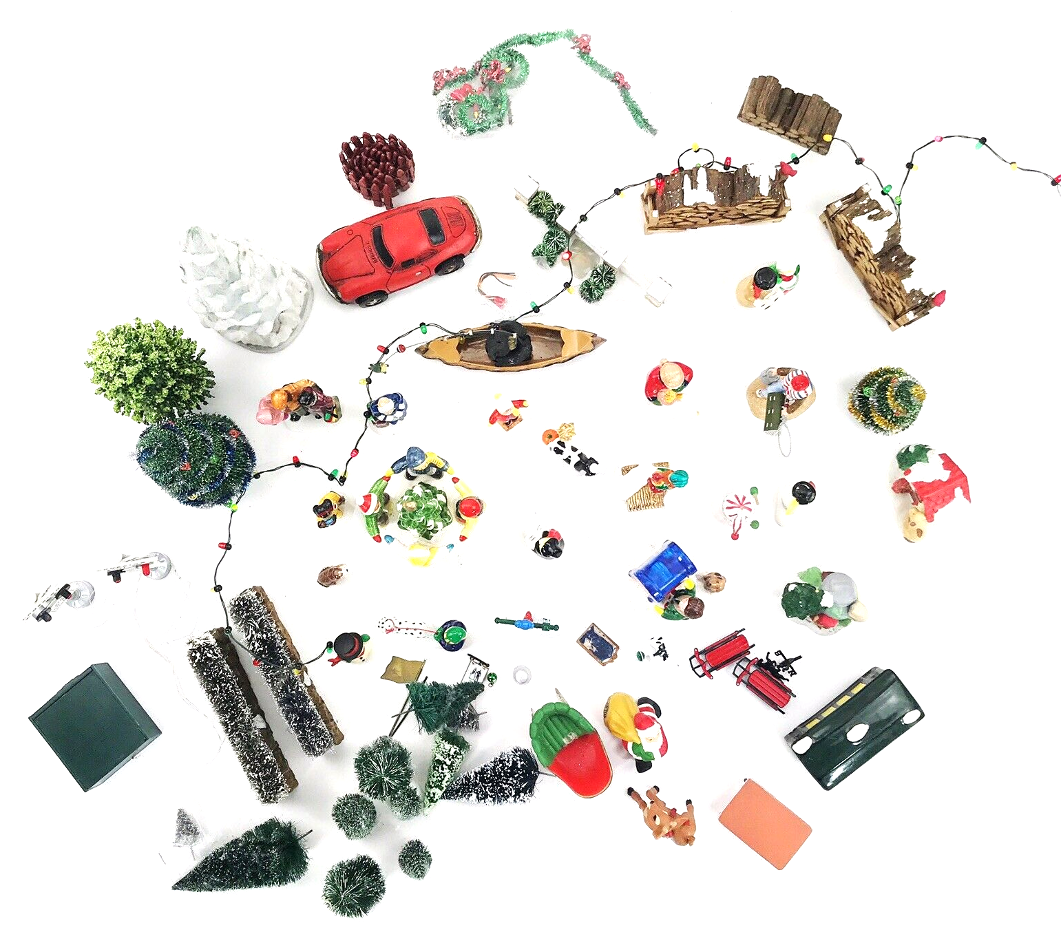 Dept 56 Snow Village Accessories Lot Trees Figurines Train Crossing