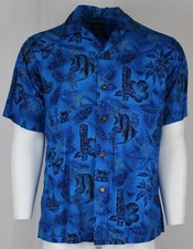 Tikis, Hula Girls, Fish by Talima - Vintage Mens Hawaiian Shirt - 1960s - M