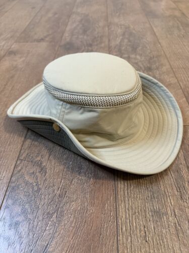 Tilley Hat Airflo LTM3 Size 7 1/8 Snap Up Brim Nylon Tan Beige Sun Hat