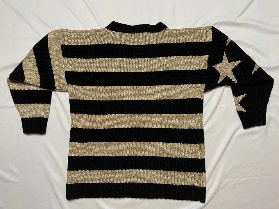 Suéter Perry Ellis America Marc Jacobs Negro Dorado Terciopelo Lurex Bandera Americana L Foto 3 de 4