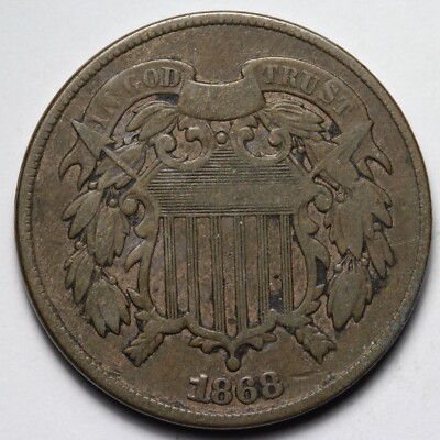 1868 Two Cent Piece VF E351 VQP