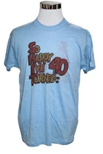 VTG Screen Stars 40th Birthday Single Stitch Mens Blue T Shirt Size XL Y2K