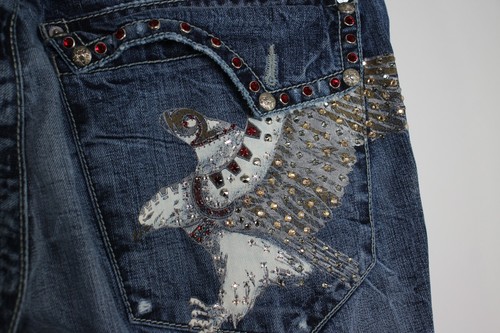Jeans dritti Key Closet uomo 40 x 34 cristalli Swarovski stile Y2K NUOVO M1037 - Foto 6 di 9