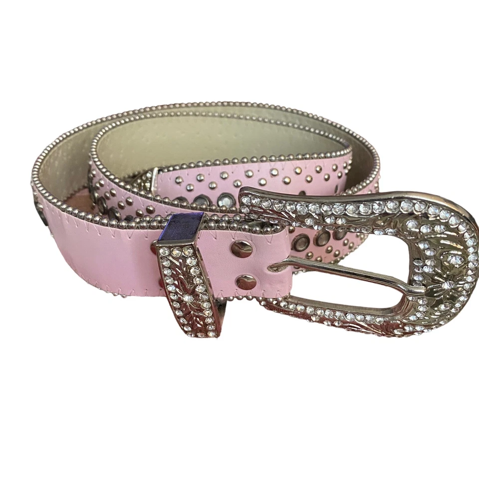 Pink Cowgirl Studded Rhinestone Embellished Belt Western Buckle 32-34 Waist - Image 2 of 4