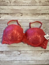 NWT Fredericks of Hollywood 34D Padded Push Up Bra Pink Lace Underwire