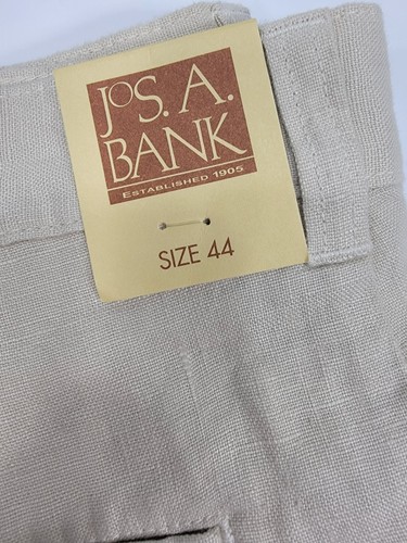 NUOVO Jos A Bank 100% lino pantaloncino uomo 44 kaki beige piatto davanti casual nuovo con etichette $99 - Foto 4 di 13
