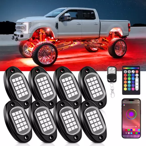 Multi-Color RGB LED Rock Lights 8/12Pods w/Remote & Bluetooth Underbody Neon Kit