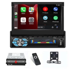 1 DIN 7" Car Radio Stereo Wireless Carplay Touchscreen Flip out Player Bluetooth