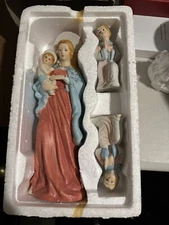 Vintage ARTMARK Madonna Mary Jesus and 2 Angels Handpainted Figurines Bisque