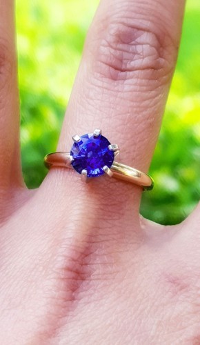 0.60ct Natural VS Blue Sapphire Engagement Solitaire 14K Solid Yellow Gold Ring - Picture 6 of 7