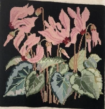 Elizabeth Bradley (?) Needlepoint Cyclamen Completed Stitched Pillow Cover 15 “