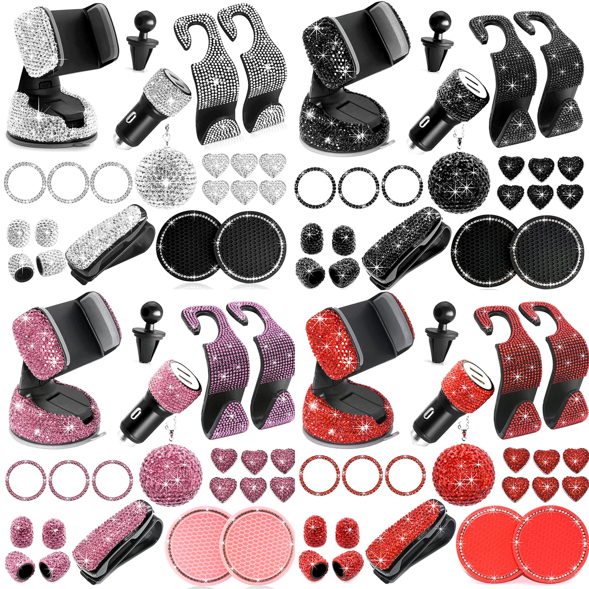21PCS Bling Car Accessories Set Phone Holder Mount Coaster for