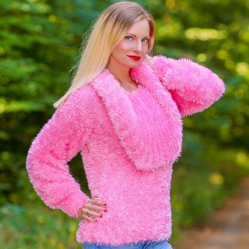 Fuzzy sweater sexy fashion cowlneck 