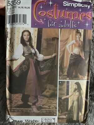 Simplicity 5359 Harem, Gypsy, Belly Dancer Costumes Pattern Sizes 14 16 18 20 UC