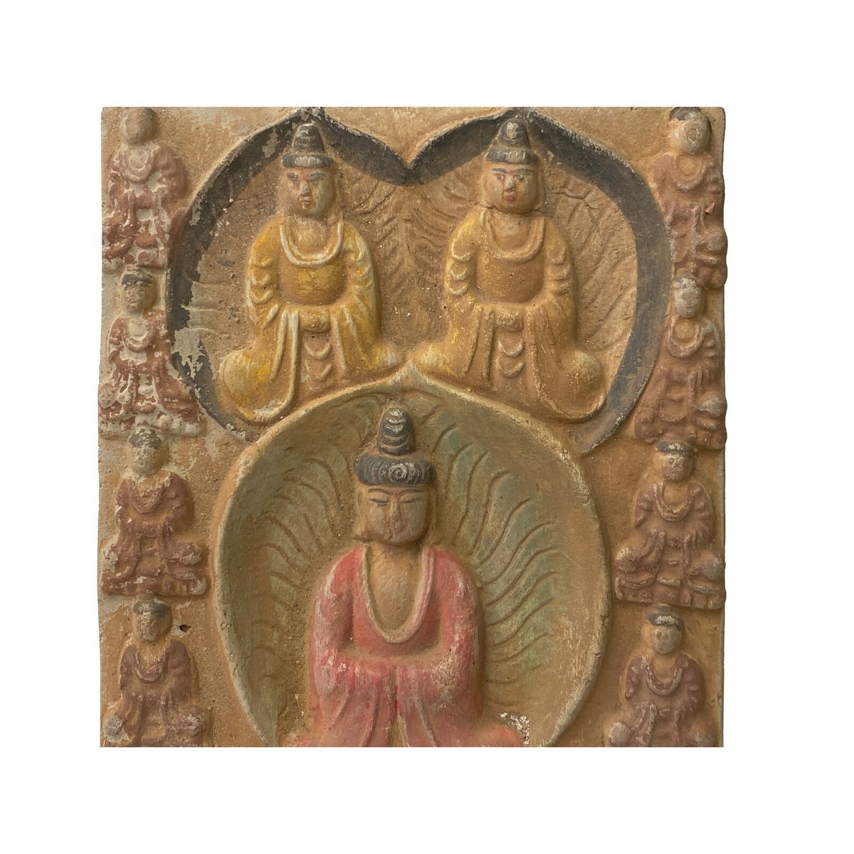 Chinese Oriental Handmade Clay Buddhas Theme Plaque Display ws1483S Chinese Oriental Handmade Clay Buddhas Theme Plaque Display ws1483S