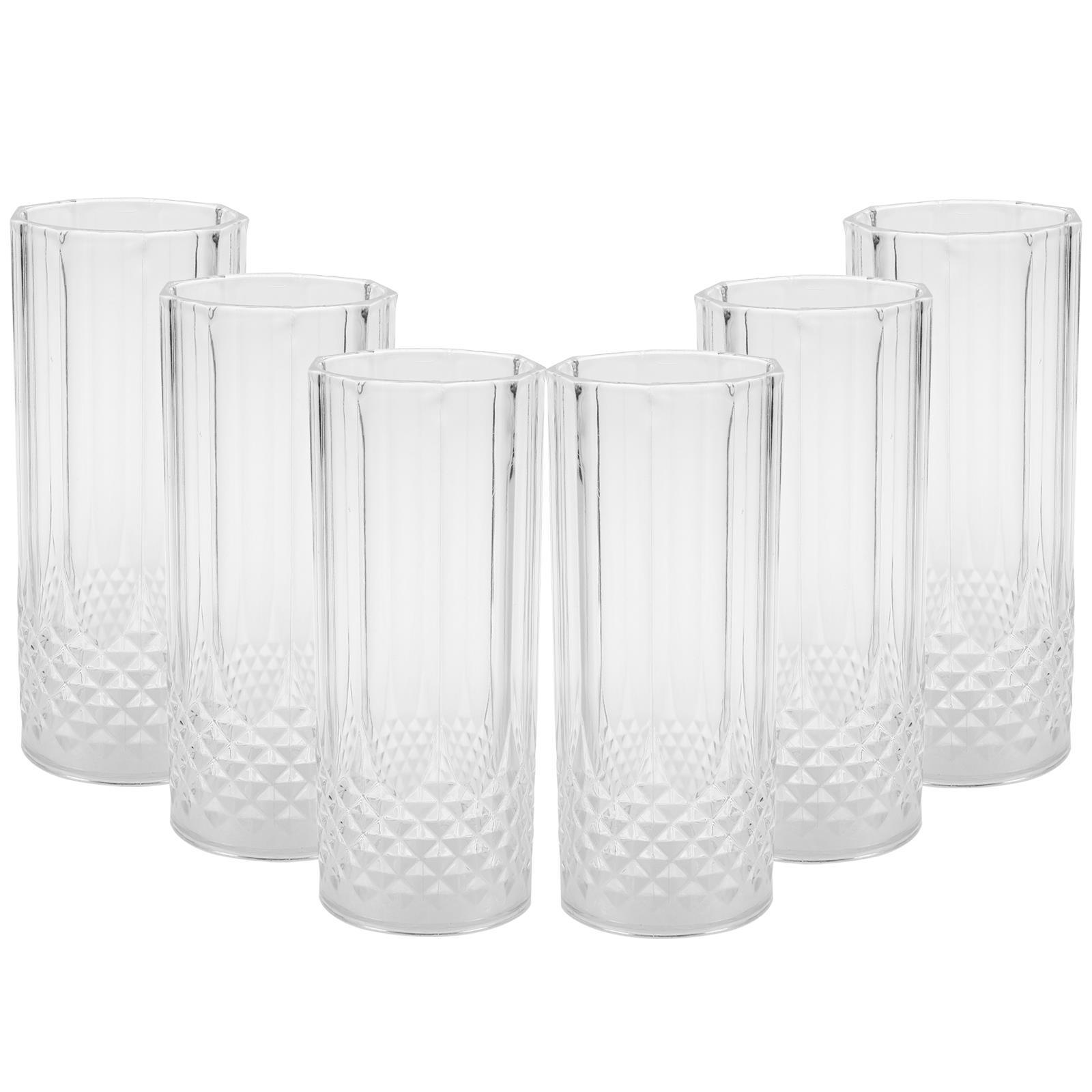 6 Highball Tumblers Cocktail Water Juice Drinking Glasses Set Long Tall