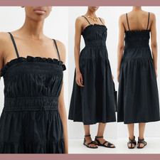 NWT $450 Ulla Johnson [ 16 ] Lisbet Ruffle Cotton Sundress in Noir Black Q896