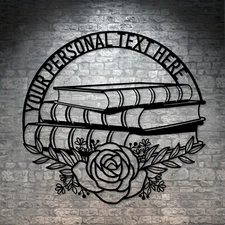 Personalized Bookcase Text  Metal Sign. Custom Reading Room Wall Decor Gift
