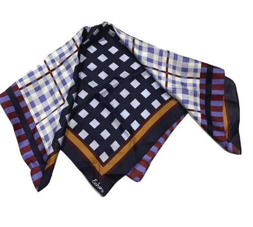 Echo Womens Patchwork Plaid Silk Neckerchief, Black, 21×21 - Picture 2 of 2