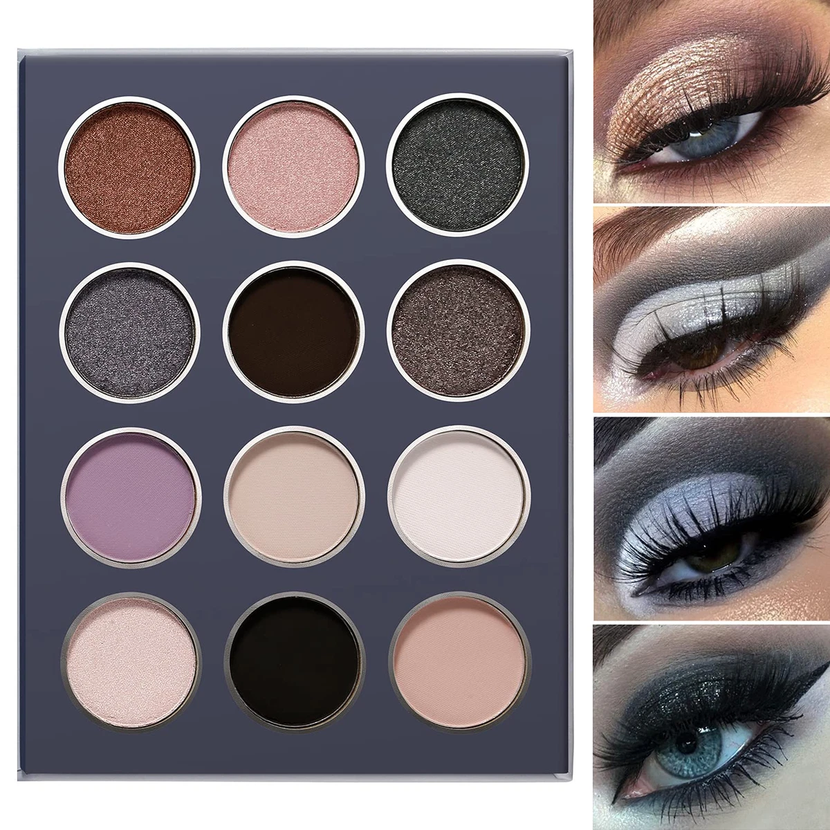 Smokey Grey Eyeshadow Palette Professional Black Silver Matte